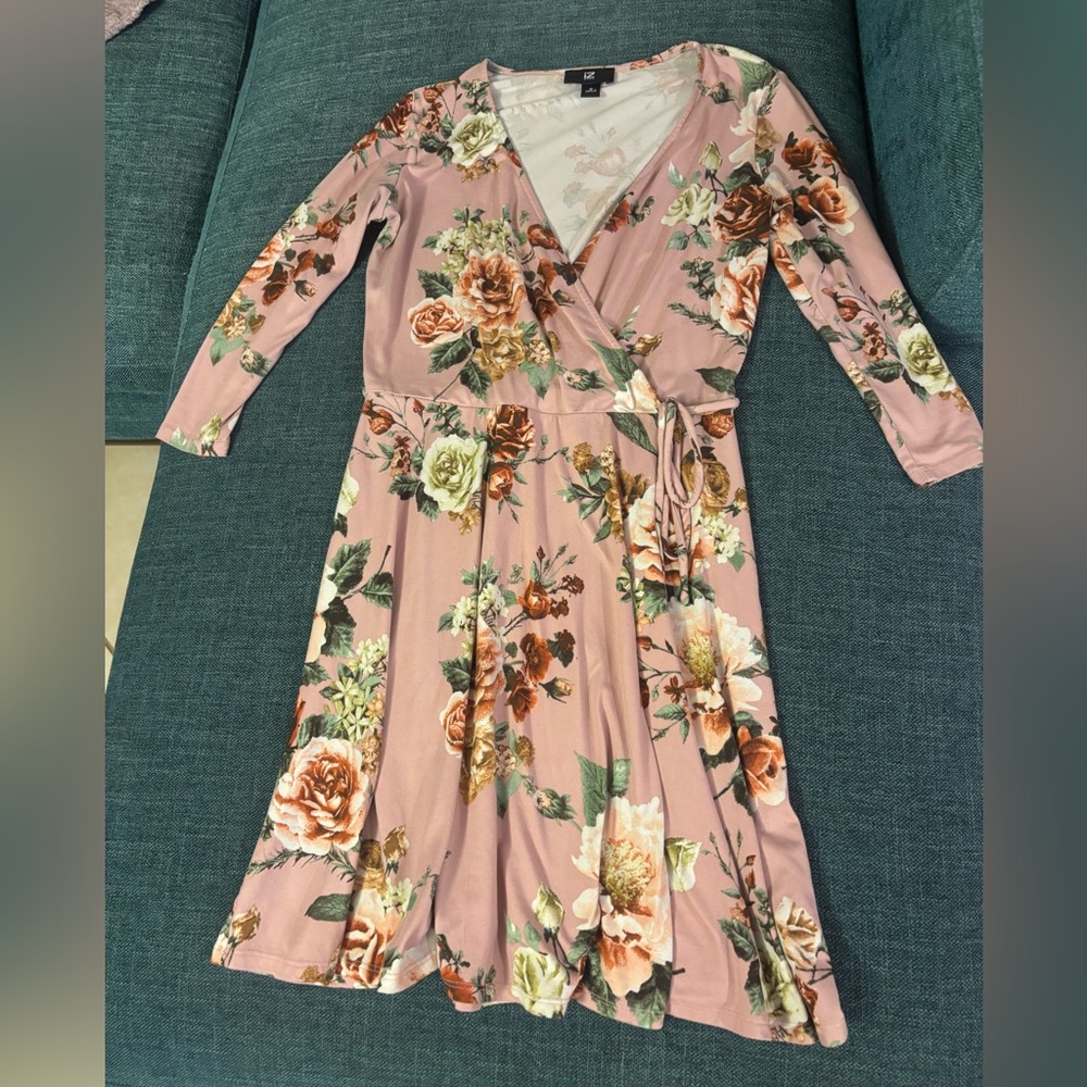 Iz Byer Dusty Rose Floral Wrap Dress